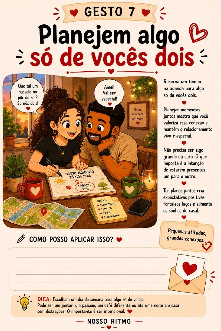 Página do gesto 7: Planeje algo só de vocês, com ilustração e reflexão