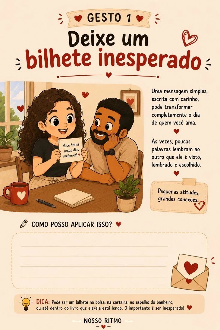 Página do gesto 1: Deixe um bilhete inesperado, com reflexão e espaço para escrever